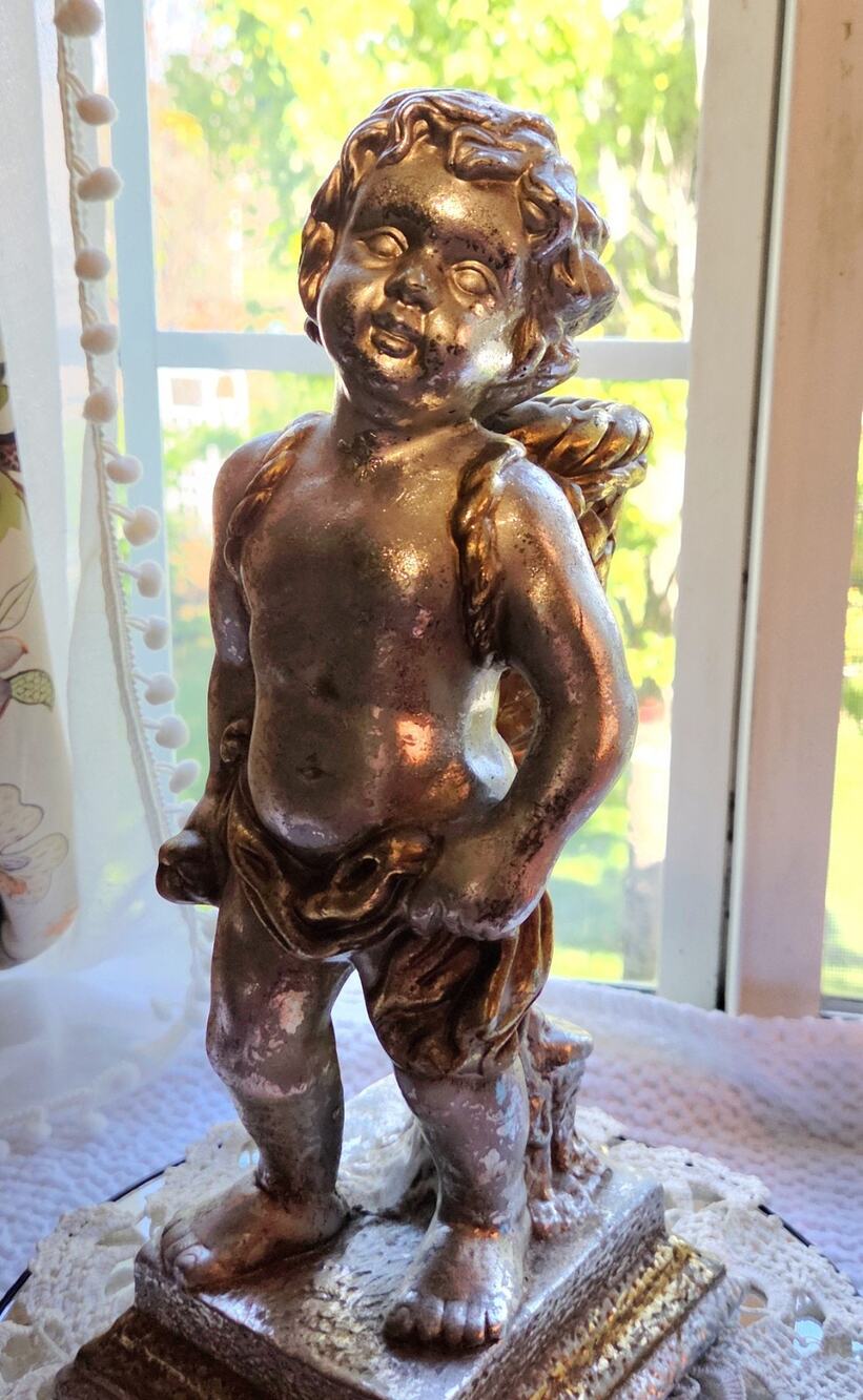 Dept. 56 Cherub Putto Figurine Planter Vase Child Carrying Basket VTG Retired